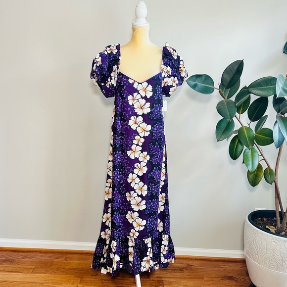 Print Bamboo Long Sleeve HiLo Maxi Dress, Lotus Blooms main image 0